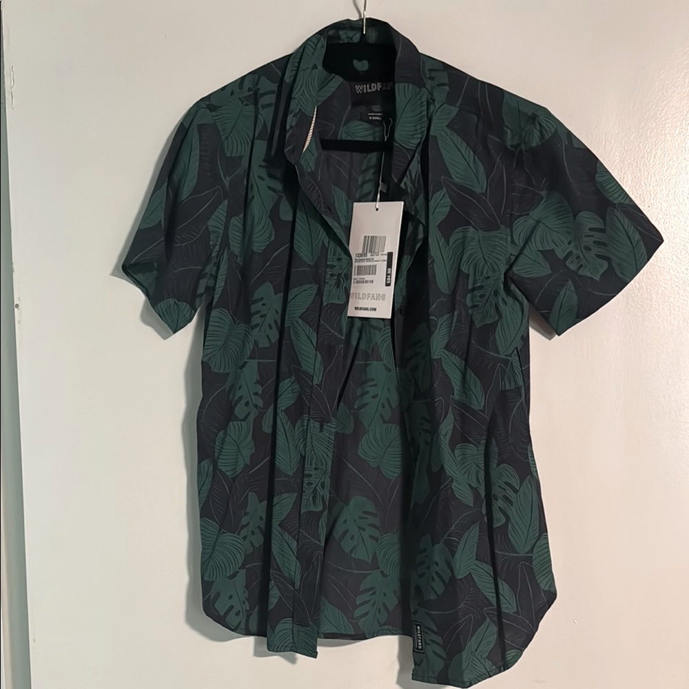 Unisex Wildfang Tropical Green and Black Casual Shirt Size XS